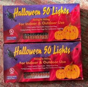Set of 2 Halloween 50 Count Orange Mini Light Strings Indoor Outdoor